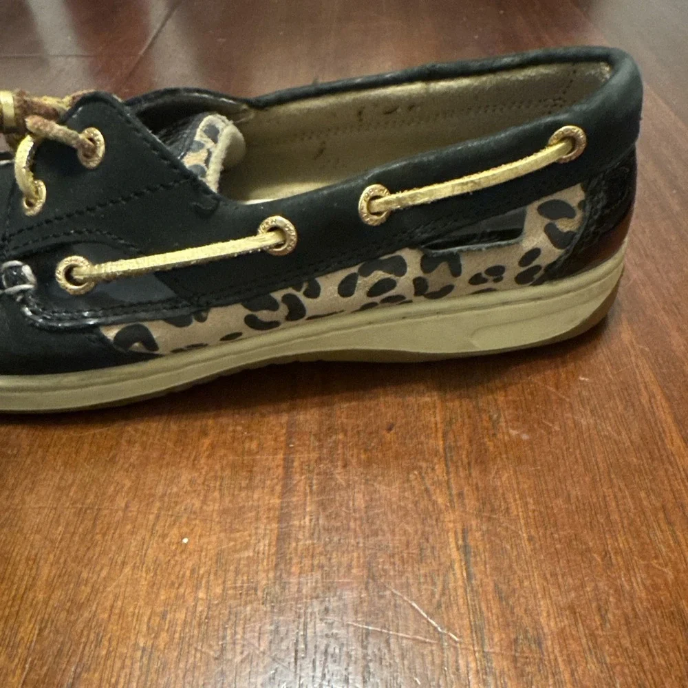 Sperry Top-Sider Men's 9.5M Boat‎ Shoes Leather Black Leopard Print Deck Loafers